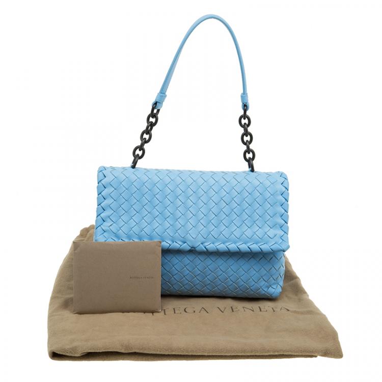 Pre Owned Bottega Veneta Baby Blue Intrecciato Leather Small Olimpia Top Handle Bag