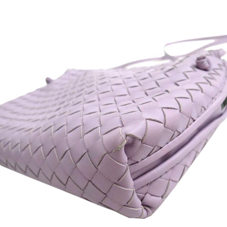 Pre Owned Bottega Veneta Light Purple Intrecciato Nappa Leather Messenger Bag