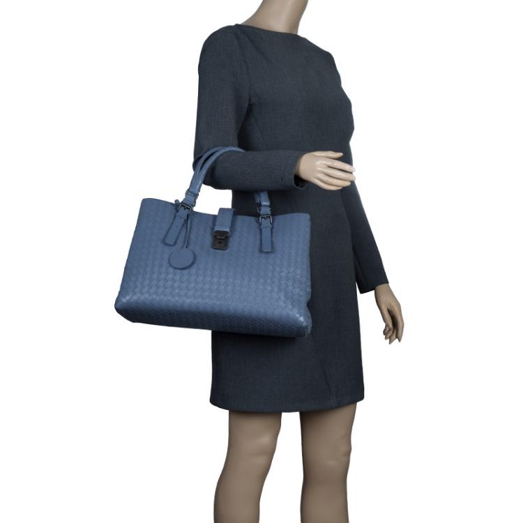 BOTTEGA VENETA Intrecciato Tote Handbag Blue Woven Leather