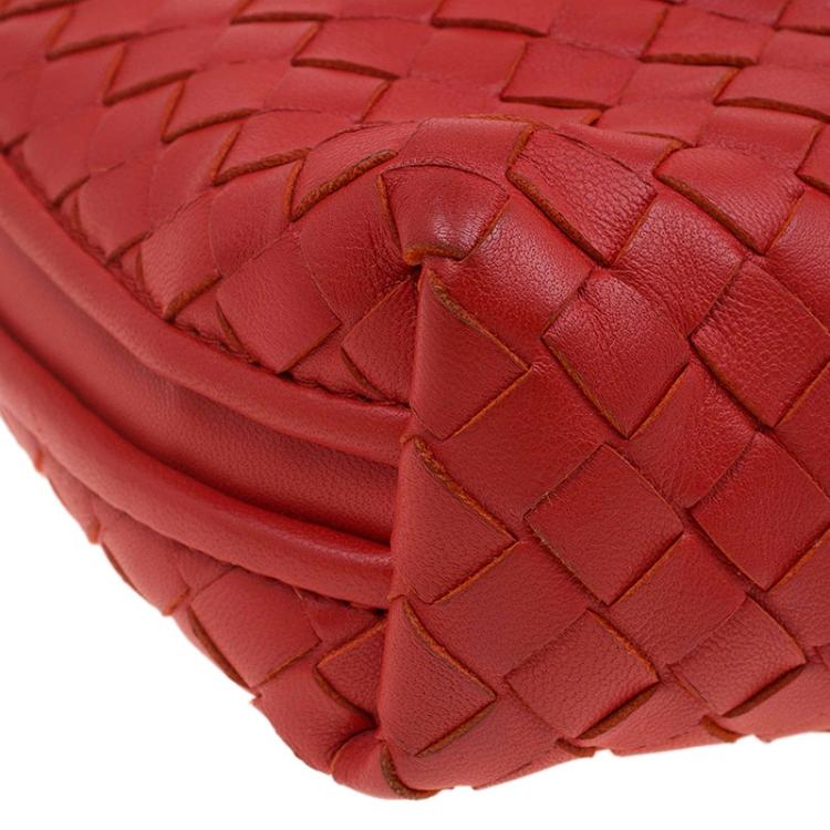 Pre Owned Bottega Veneta Red Intrecciato Nappa Leather Messenger Bag
