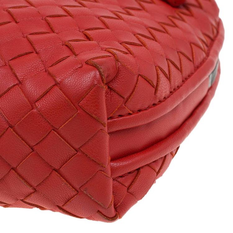 Pre Owned Bottega Veneta Red Intrecciato Nappa Leather Messenger Bag