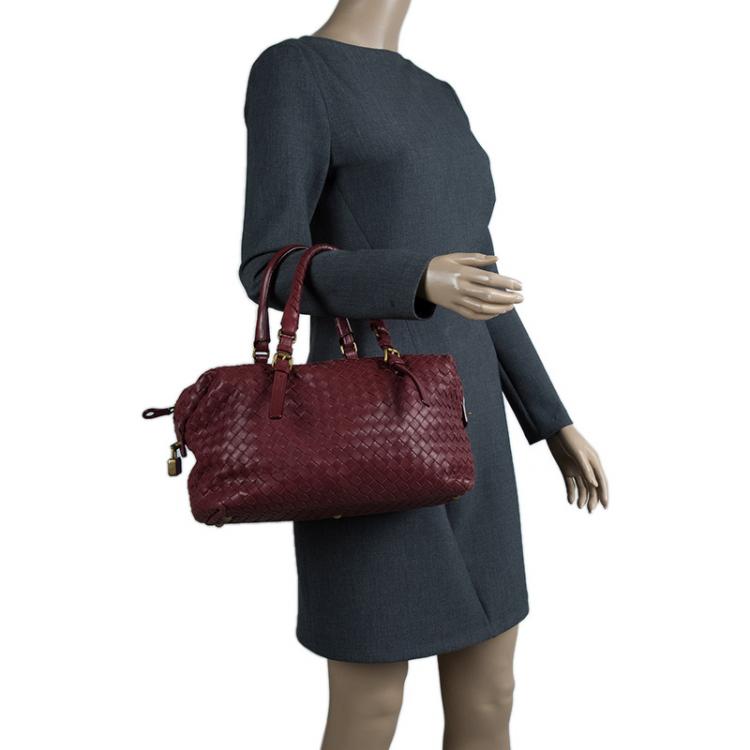 Pre Owned Bottega Veneta Burgundy Intrecciato Leather Montaigne Satchel