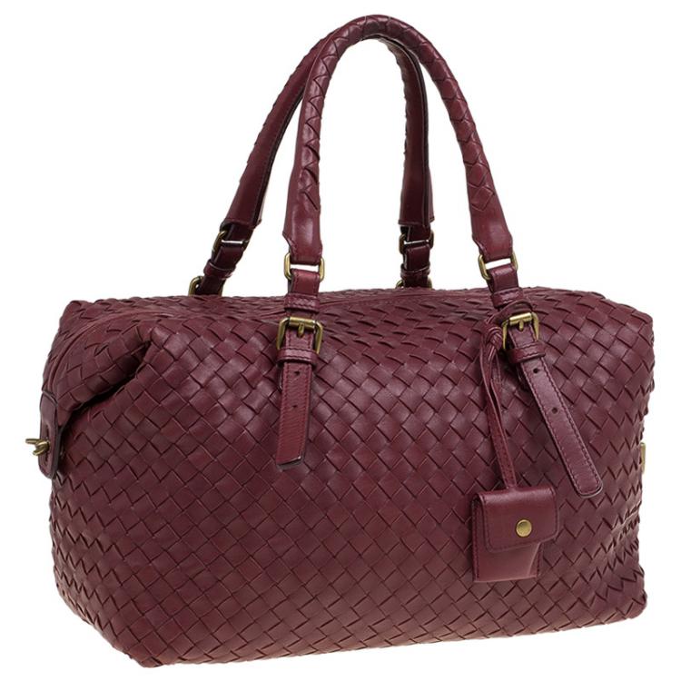 Pre Owned Bottega Veneta Burgundy Intrecciato Leather Montaigne Satchel