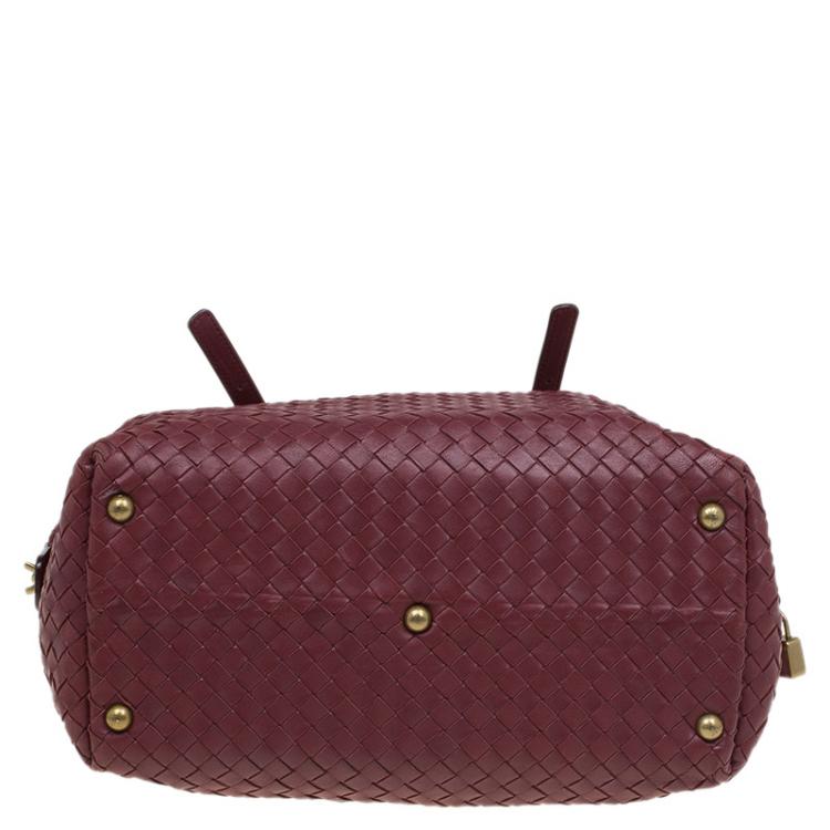 Pre Owned Bottega Veneta Burgundy Intrecciato Leather Montaigne Satchel