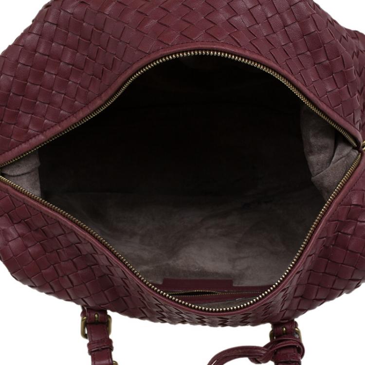 Pre Owned Bottega Veneta Burgundy Intrecciato Leather Montaigne Satchel