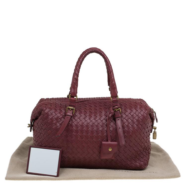 Pre Owned Bottega Veneta Burgundy Intrecciato Leather Montaigne Satchel