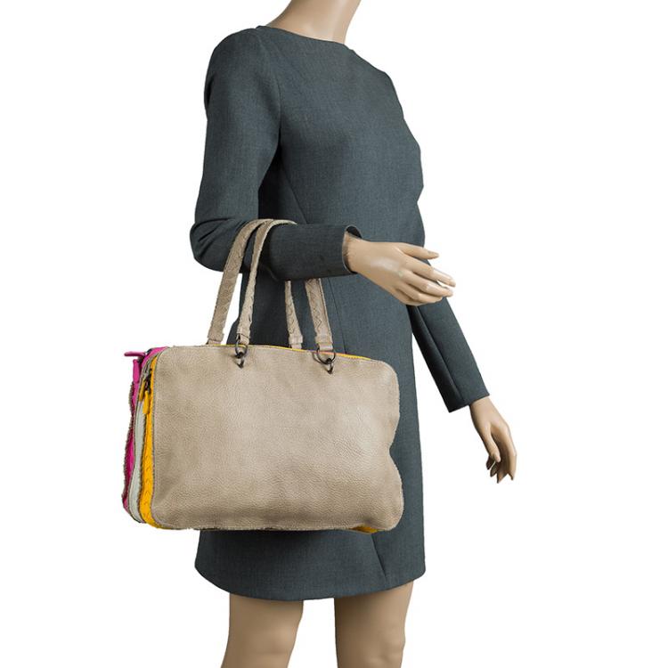 Pre Owned Bottega Veneta Multicolor Pebbled Leather Double Zip Satchel