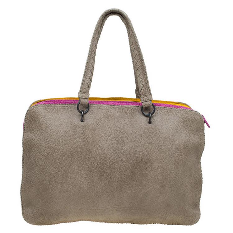 Pre Owned Bottega Veneta Multicolor Pebbled Leather Double Zip Satchel