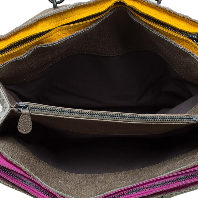 Pre Owned Bottega Veneta Multicolor Pebbled Leather Double Zip Satchel