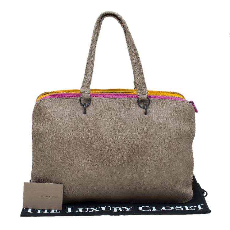 Pre Owned Bottega Veneta Multicolor Pebbled Leather Double Zip Satchel