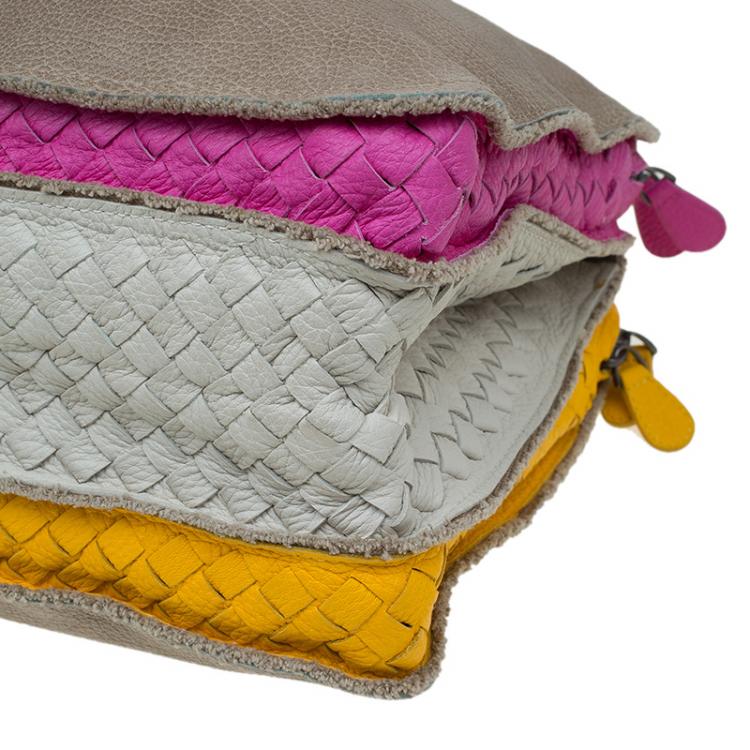 Pre Owned Bottega Veneta Multicolor Pebbled Leather Double Zip Satchel