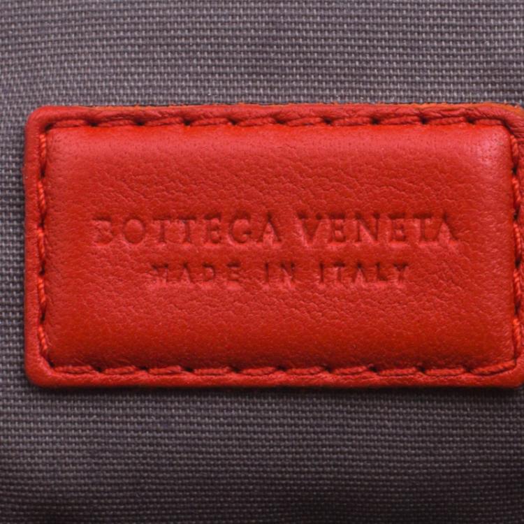 Pre Owned Bottega Veneta Red/Orange Intrecciato Woven Leather Medium Pouch