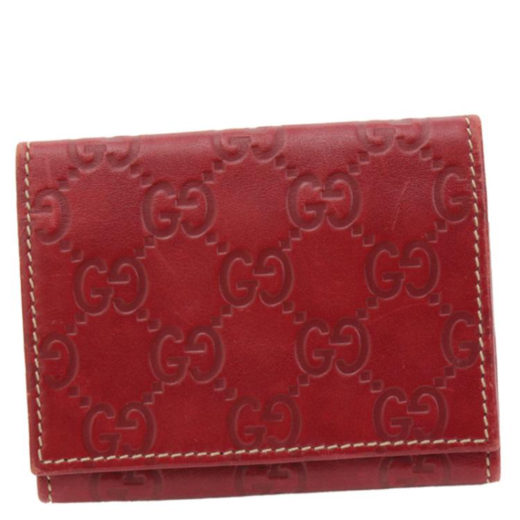 Pre Owned Gucci Red Guccissima Leather Card Case