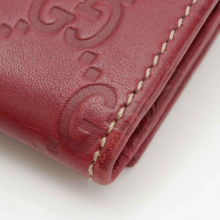 Pre Owned Gucci Red Guccissima Leather Card Case