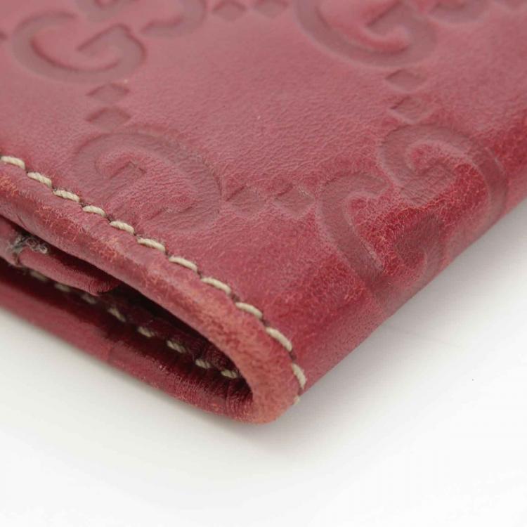 Pre Owned Gucci Red Guccissima Leather Card Case