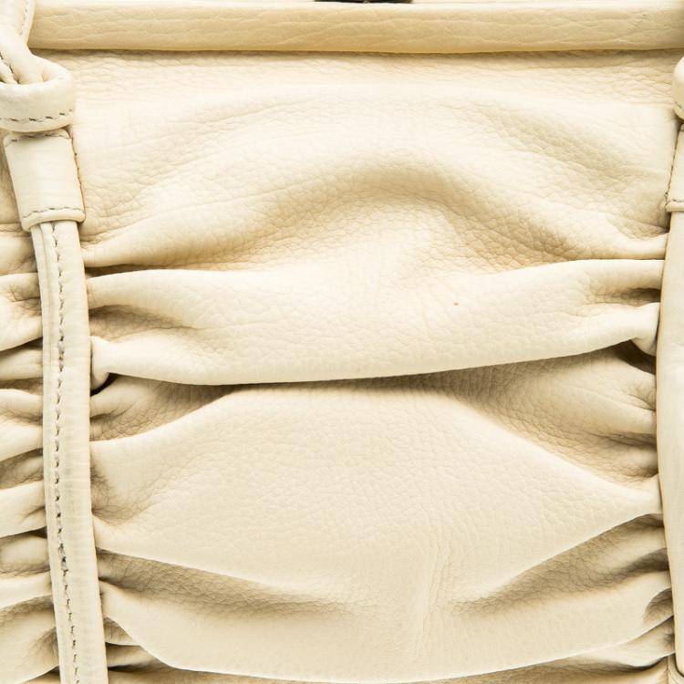 Pre Owned Bottega Veneta Cream Leather Ruched Bag