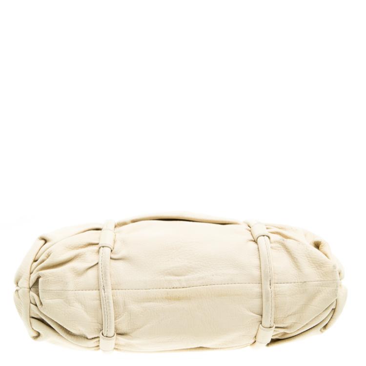 Pre Owned Bottega Veneta Cream Leather Ruched Bag
