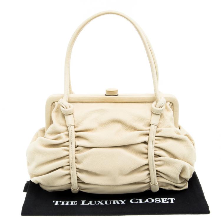 Pre Owned Bottega Veneta Cream Leather Ruched Bag