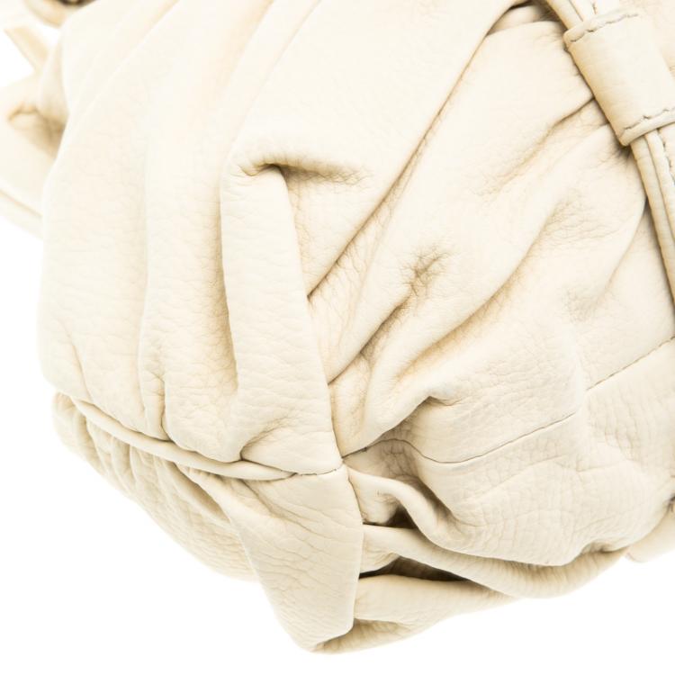 Pre Owned Bottega Veneta Cream Leather Ruched Bag