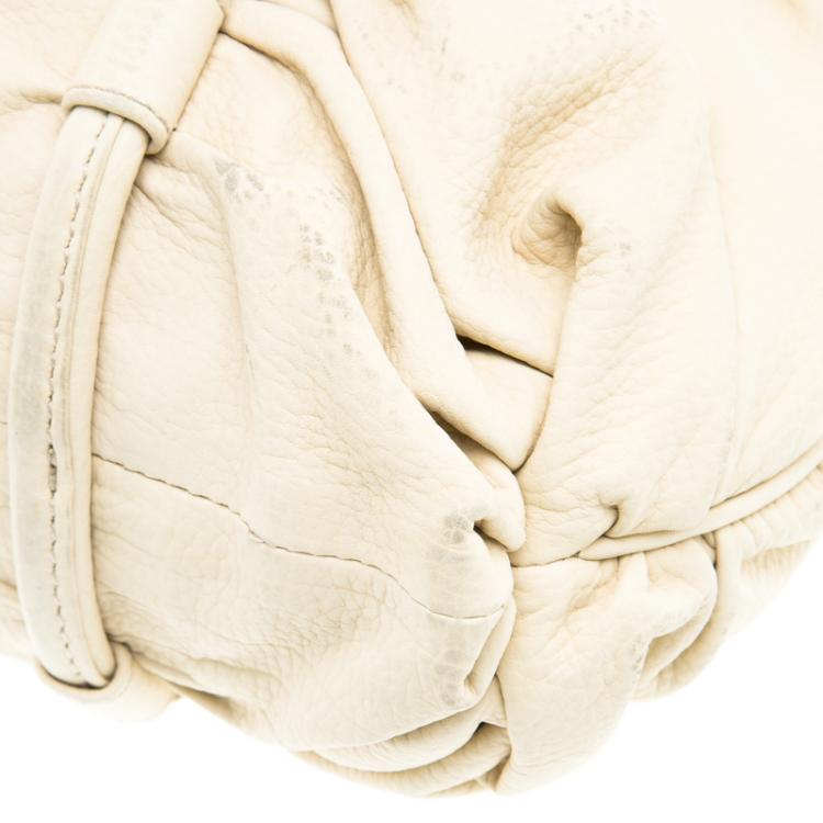 Pre Owned Bottega Veneta Cream Leather Ruched Bag