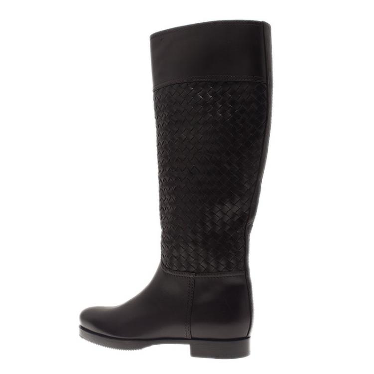 Pre Owned Bottega Veneta Brown Intrecciato Leather Boots Size 37
