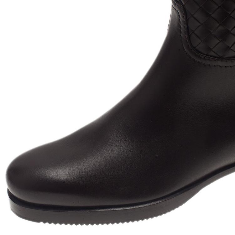Pre Owned Bottega Veneta Brown Intrecciato Leather Boots Size 37