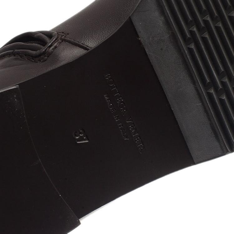 Pre Owned Bottega Veneta Brown Intrecciato Leather Boots Size 37