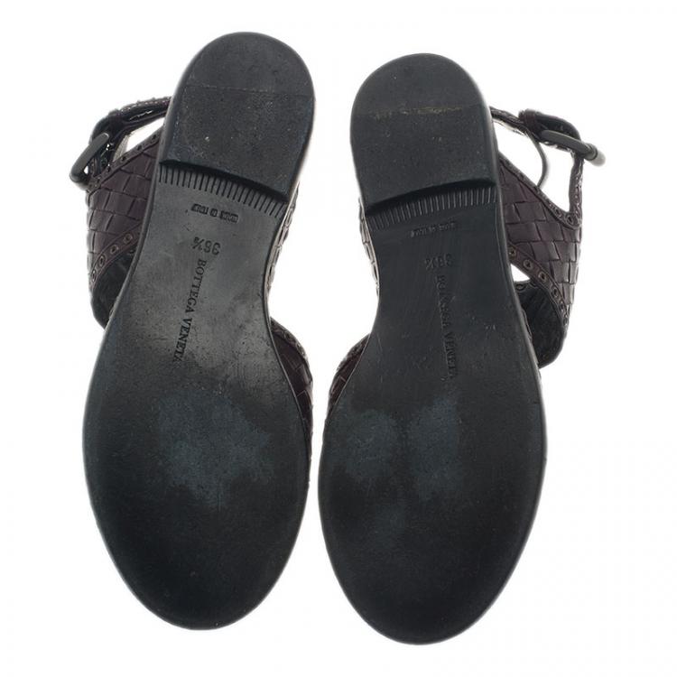 مملوكة مسبقًا Bottega Veneta Brown Intrecciato Leather Buckle Sandals Size 36.5 