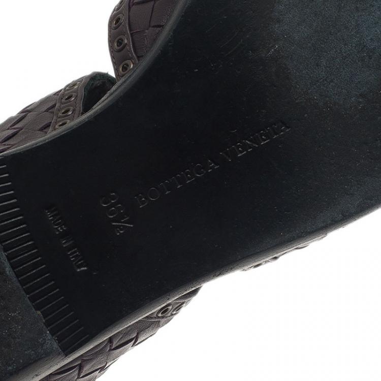 مملوكة مسبقًا Bottega Veneta Brown Intrecciato Leather Buckle Sandals Size 36.5 