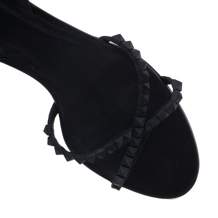 Pre Owned Bottega Veneta Black Leather Studded Slingback Sandals Size 41 