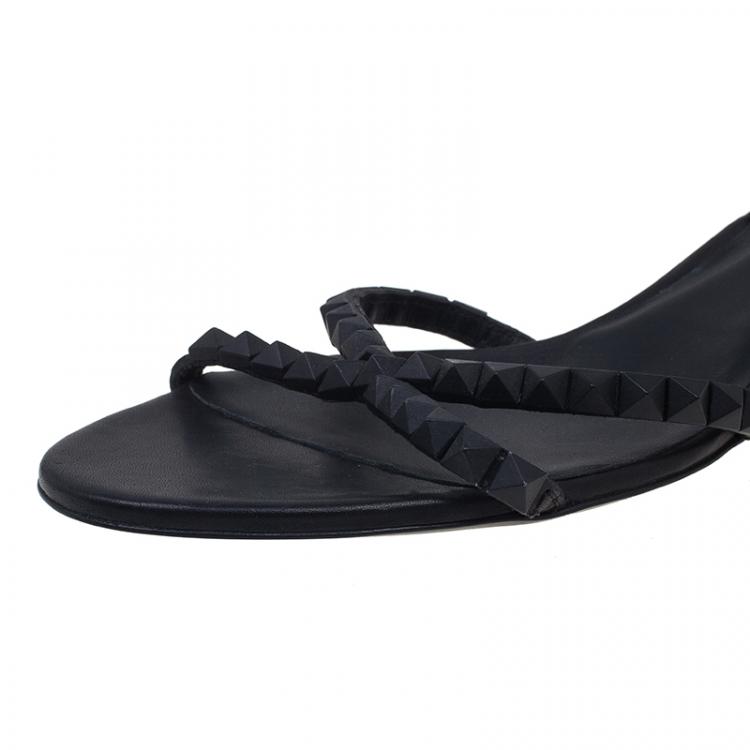 Pre Owned Bottega Veneta Black Leather Studded Slingback Sandals Size 41 