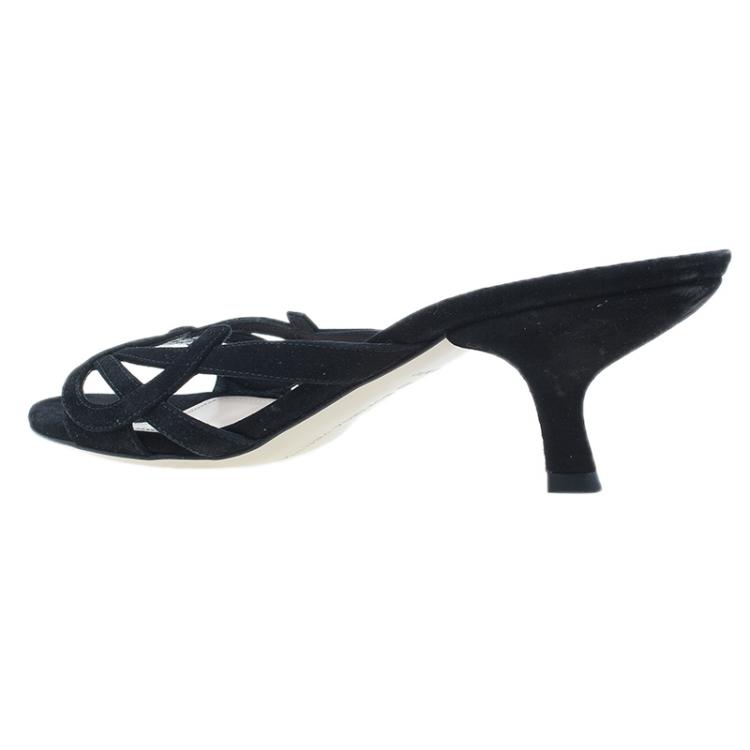 Pre Owned Bottega Veneta Black Suede Slides Size 40