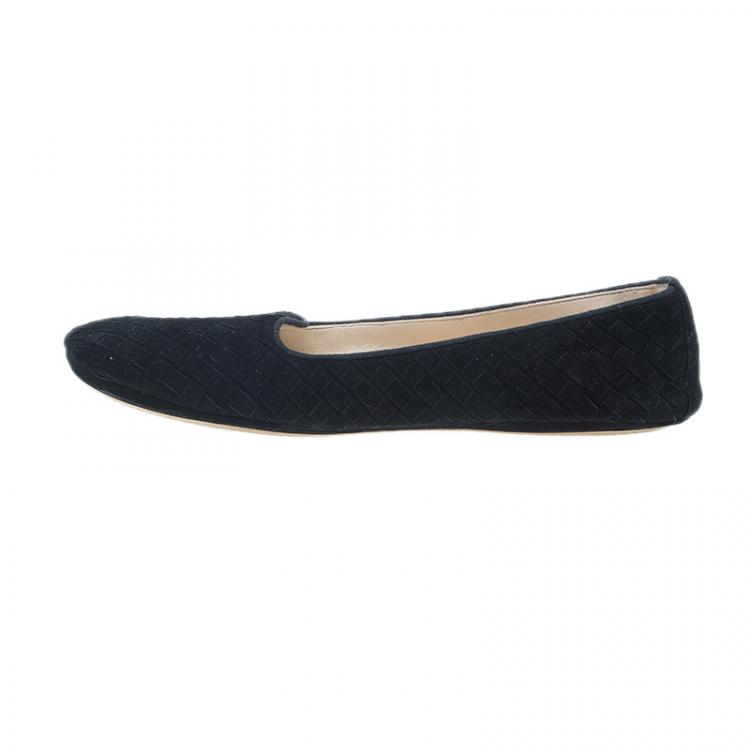 Pre Owned Bottega Veneta Black Intrecciato Suede Carpet Slippers Size 39.5