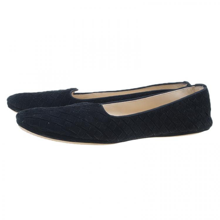 Pre Owned Bottega Veneta Black Intrecciato Suede Carpet Slippers Size 39.5