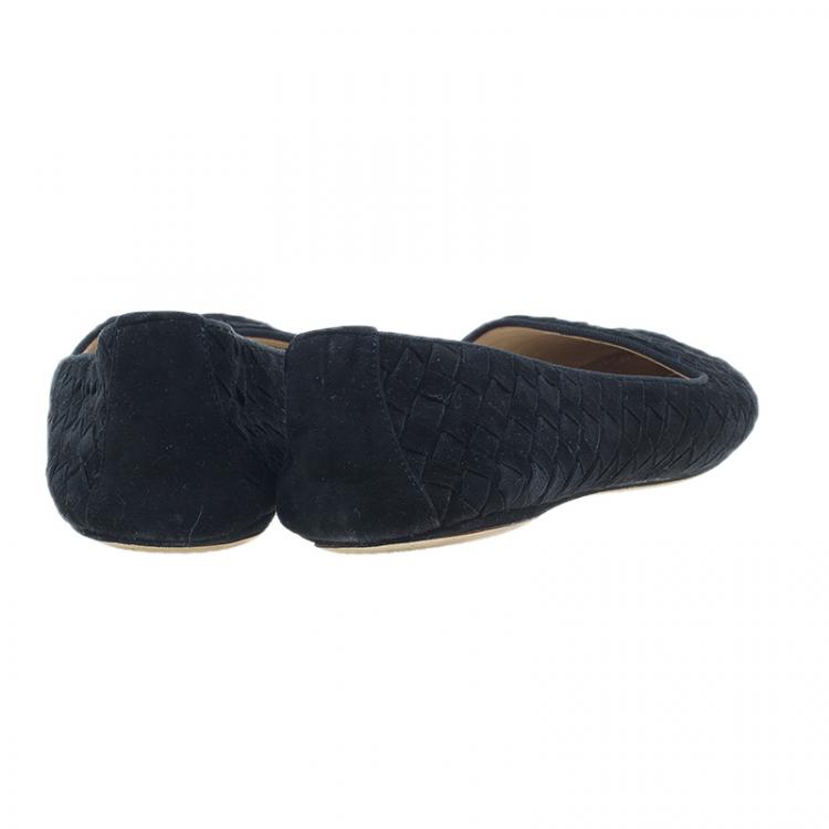 Pre Owned Bottega Veneta Black Intrecciato Suede Carpet Slippers Size 39.5
