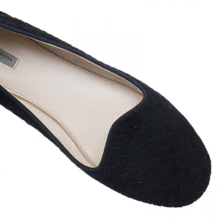 Pre Owned Bottega Veneta Black Intrecciato Suede Carpet Slippers Size 39.5