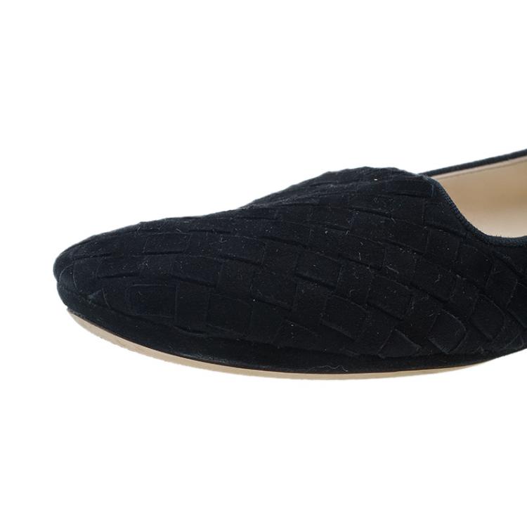 Pre Owned Bottega Veneta Black Intrecciato Suede Carpet Slippers Size 39.5