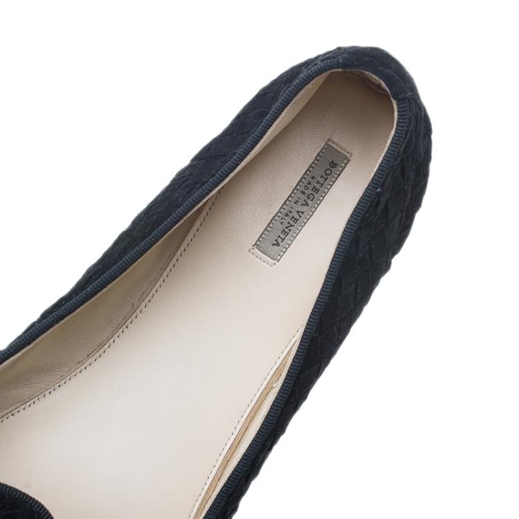 Pre Owned Bottega Veneta Black Intrecciato Suede Carpet Slippers Size 39.5