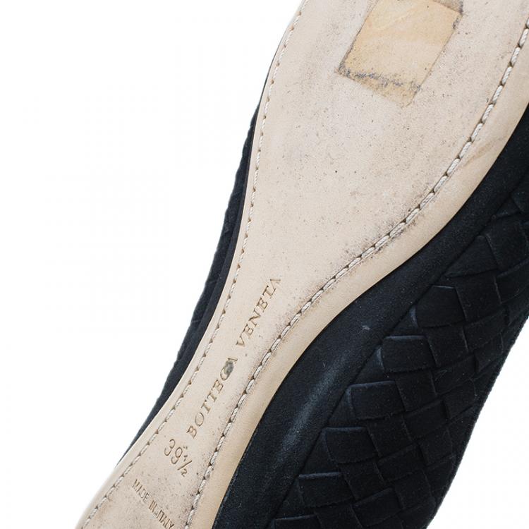 Pre Owned Bottega Veneta Black Intrecciato Suede Carpet Slippers Size 39.5