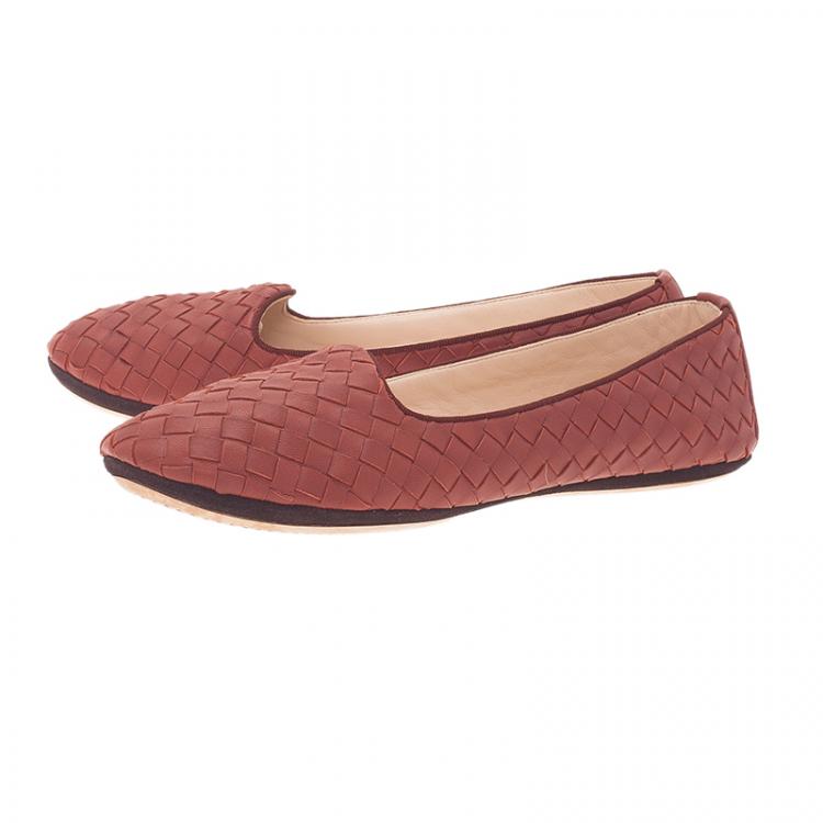Pre Owned Bottega Veneta Brown Intrecciato Leather Carpet Slippers Size 38.5