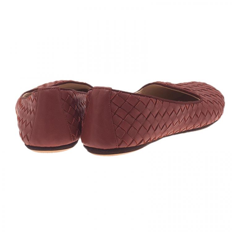 Pre Owned Bottega Veneta Brown Intrecciato Leather Carpet Slippers Size 38.5