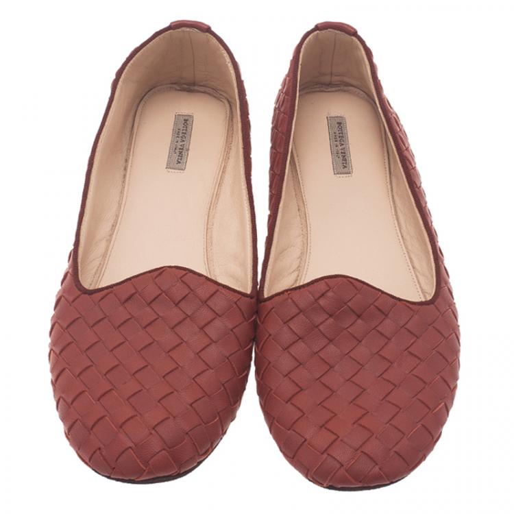Pre Owned Bottega Veneta Brown Intrecciato Leather Carpet Slippers Size 38.5