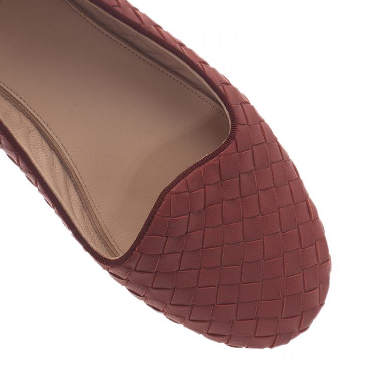 Pre Owned Bottega Veneta Brown Intrecciato Leather Carpet Slippers Size 38.5