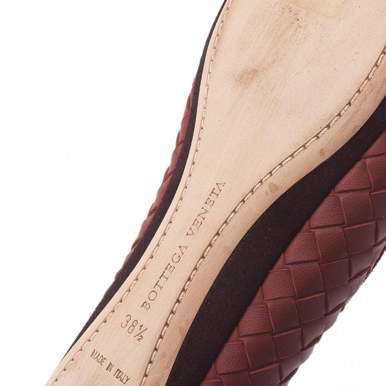 Pre Owned Bottega Veneta Brown Intrecciato Leather Carpet Slippers Size 38.5