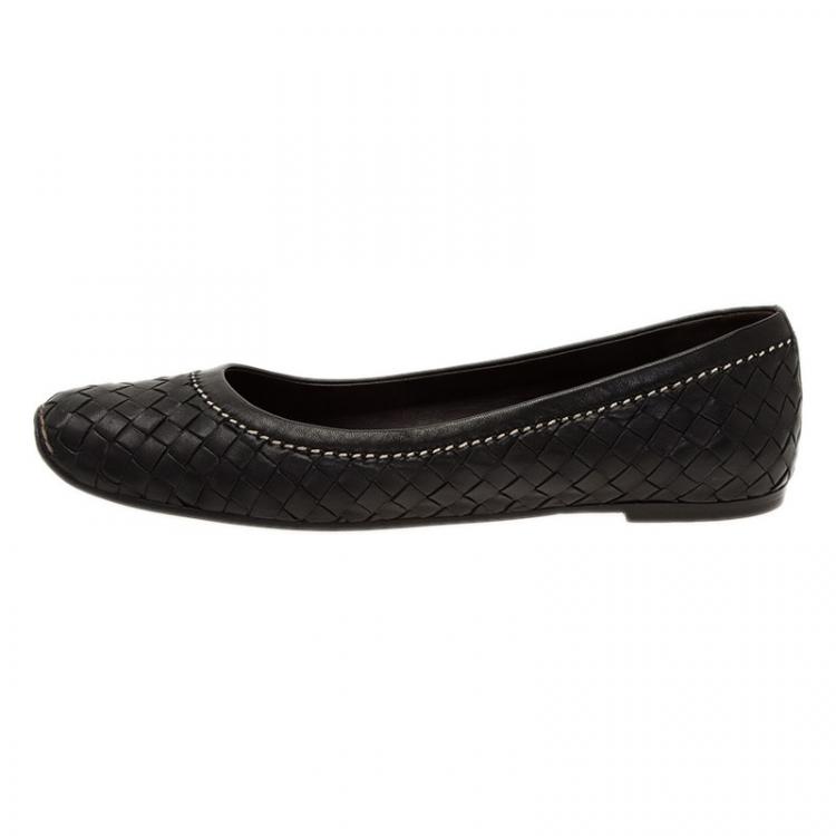 Pre Owned Bottega Veneta Black Intrecciato Leather Ballet Flats Size 41