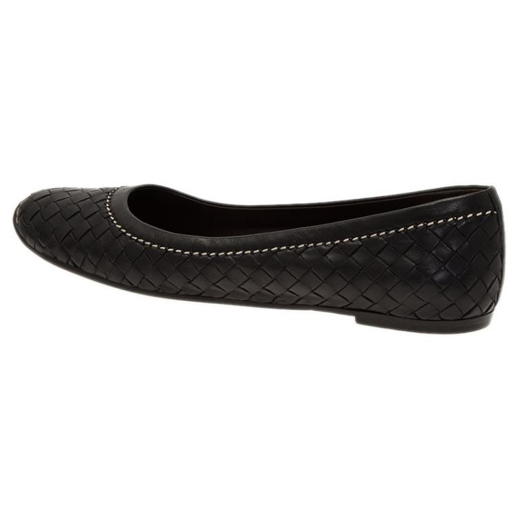 Pre Owned Bottega Veneta Black Intrecciato Leather Ballet Flats Size 41