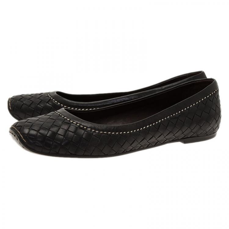 Pre Owned Bottega Veneta Black Intrecciato Leather Ballet Flats Size 41