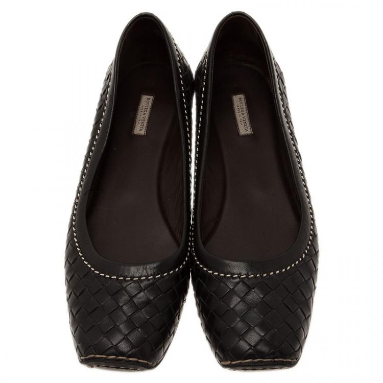 Pre Owned Bottega Veneta Black Intrecciato Leather Ballet Flats Size 41