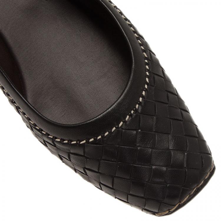 Pre Owned Bottega Veneta Black Intrecciato Leather Ballet Flats Size 41
