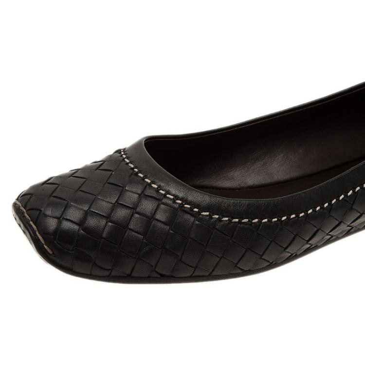 Pre Owned Bottega Veneta Black Intrecciato Leather Ballet Flats Size 41